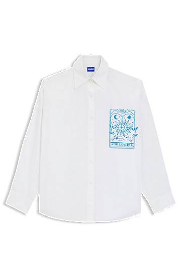 Košeľa BOSS Oversized-fit Blouse in Cotton with Tarot Prints Biela | 50550270