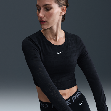 Crop Top Nike Pro Dri-FIT Long Sleeve Cropped Jacquard Top Čierna | HJ4281-010, 0