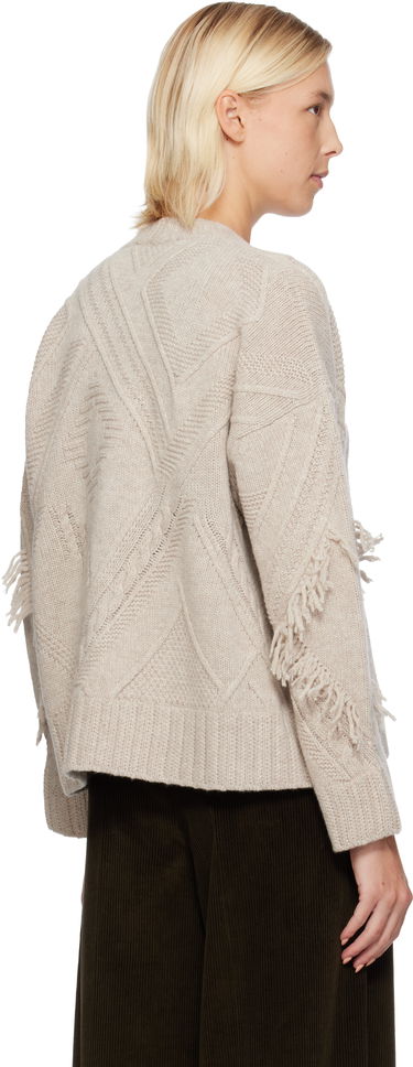 Sveter Max Mara Weekend Max Mara Stallo V-Neck Fringe Knit Cardigan Béžová | 2525346052600, 2