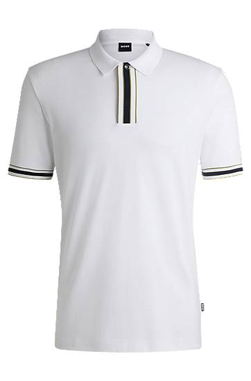 Polo tričko BOSS Interlock Cotton Polo Shirt with Contrast Tipping Biela | 50486186, 0