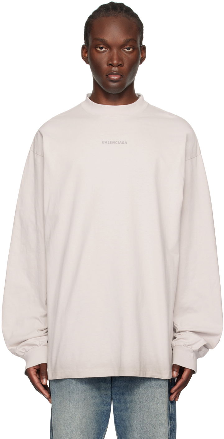 Tričko Balenciaga Off-White Graphic Long Sleeve T-Shirt Béžová | 744449TQVN1