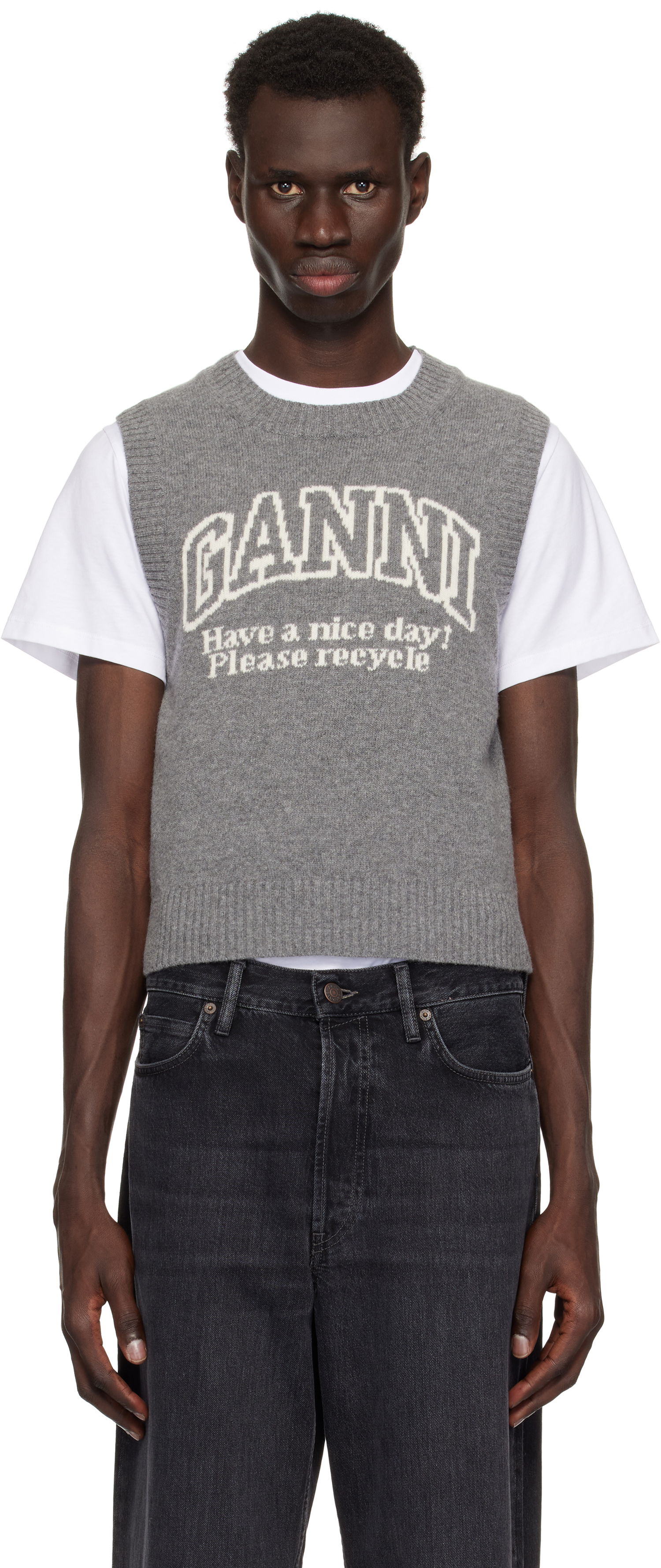 Sveter GANNI Ganni Graphic Knit Vest Šedá | K2308, 0