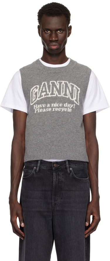 Sveter GANNI Ganni Graphic Knit Vest Šedá | K2308, 0