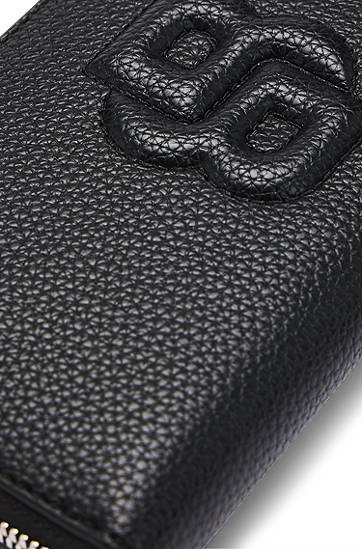 Peňaženka BOSS Balenciaga Grained Leather Ziparound Wallet with Padded Double B Monogram Čierna | 50536354, 1