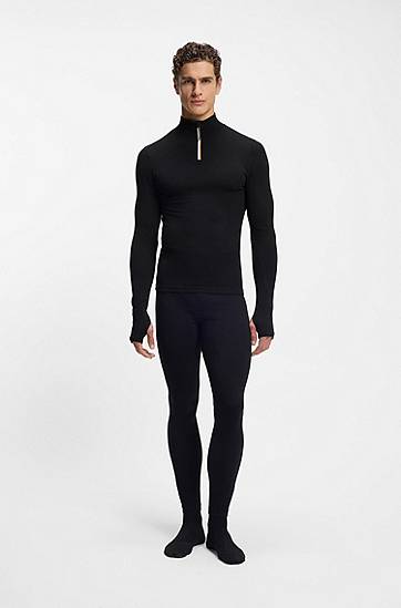 Sveter BOSS Ski wool-blend base layer long-sleeve quarter-zip top Čierna | 50544368, 1