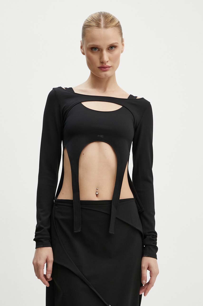 Crop Top HELIOT EMIL Long Sleeve Cut-Out Top Čierna | HE.W.13.051.BLK01, 0