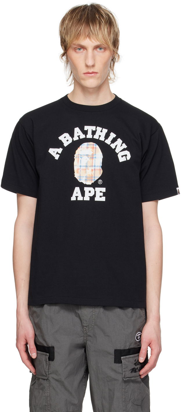 Tričko BAPE BAPE Black Bleached Check College T-Shirt Čierna | 001TEK301037M, 0