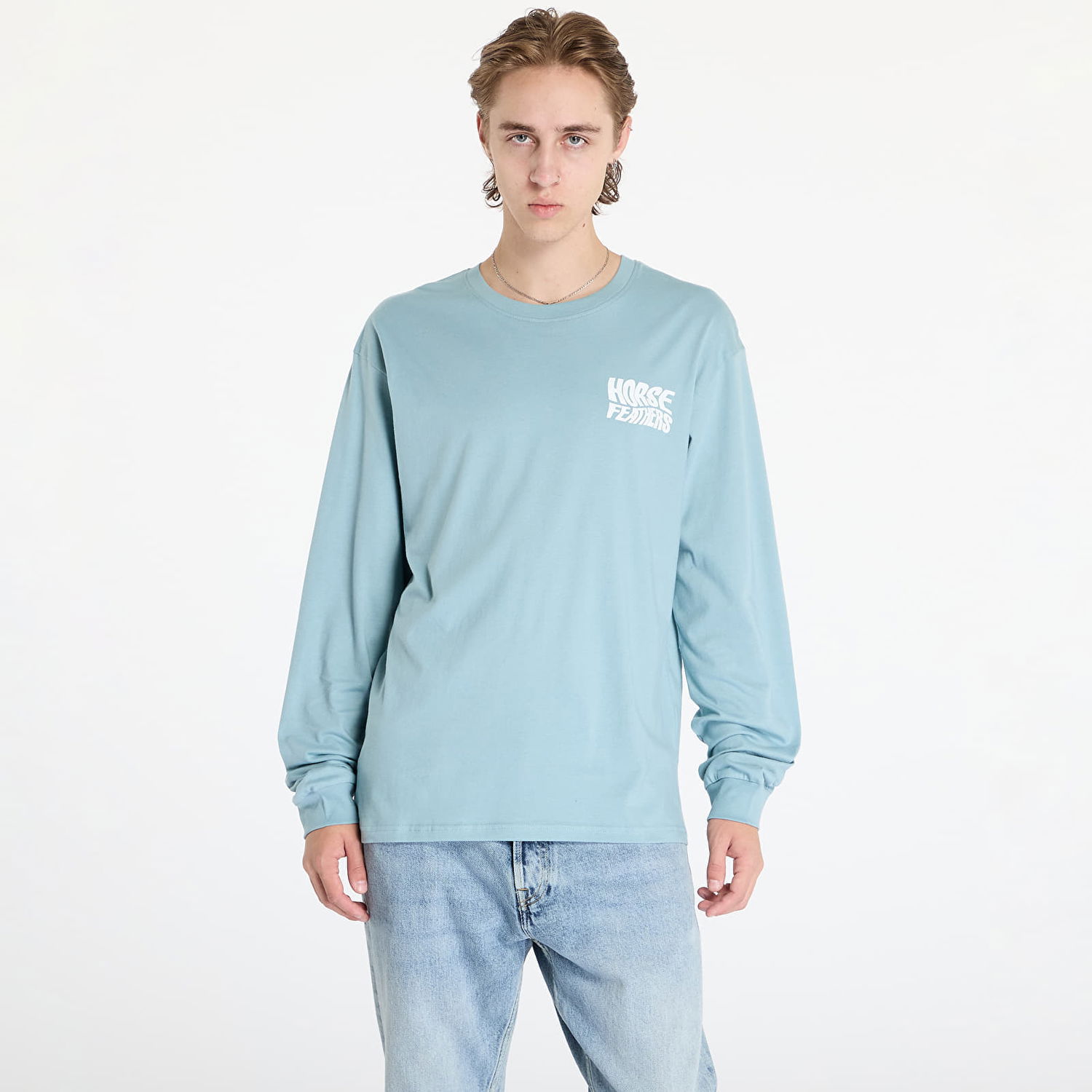 Tričko Horsefeathers Distort Long Sleeve T-Shirt Blue Haze M Modrá | SM1364C, 0