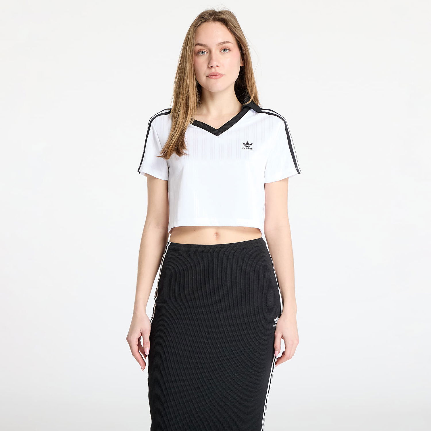 Crop Top adidas Originals Cropped V-Neck Polo Shirt Biela | JD2608, 0