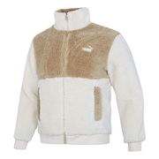 Colorblock Lamb's Wool Stand Collar Jacket