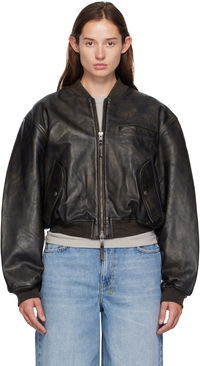 Ksubi Alpha Crop Leather Bomber Jacket