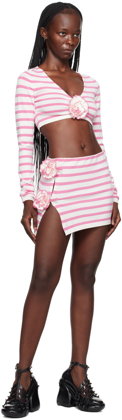 Gaultier 'The Flower' Striped Long Sleeve Crop Top