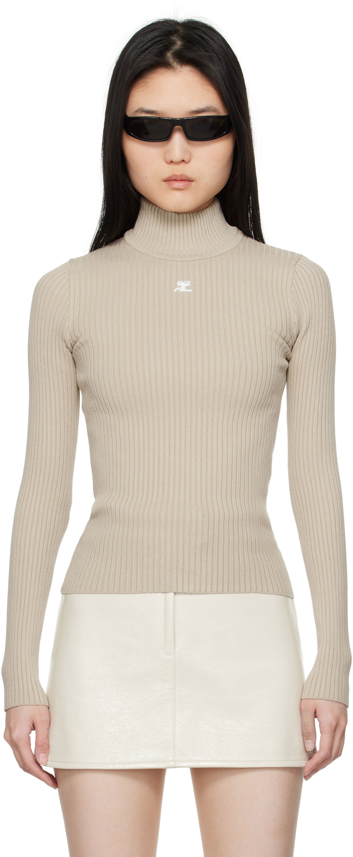 Sveter Courrèges Courrèges Reedition Rib Knit Mock Neck Sweater Béžová | PERMPU022FI0001, 0