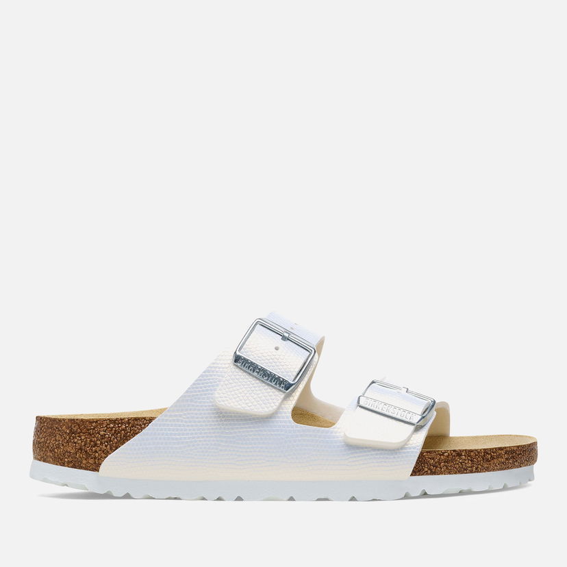 Tenisky a topánky Birkenstock Women's Arizona Slim Fit Shiny Lizard Emboss Double Strap Sandals - White - UK 3.5 Šedá | 1026500