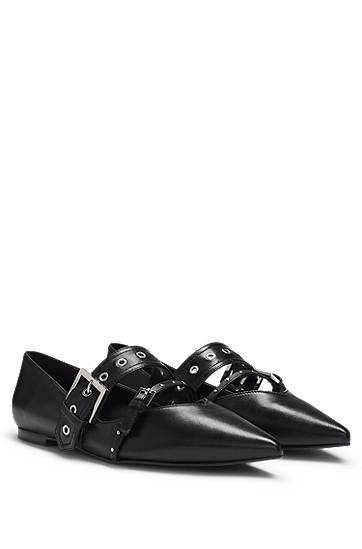 Oblečenie a doplnky BOSS Nappa Leather Ballerina Pumps with Buckled Straps Čierna | 50536400, 0