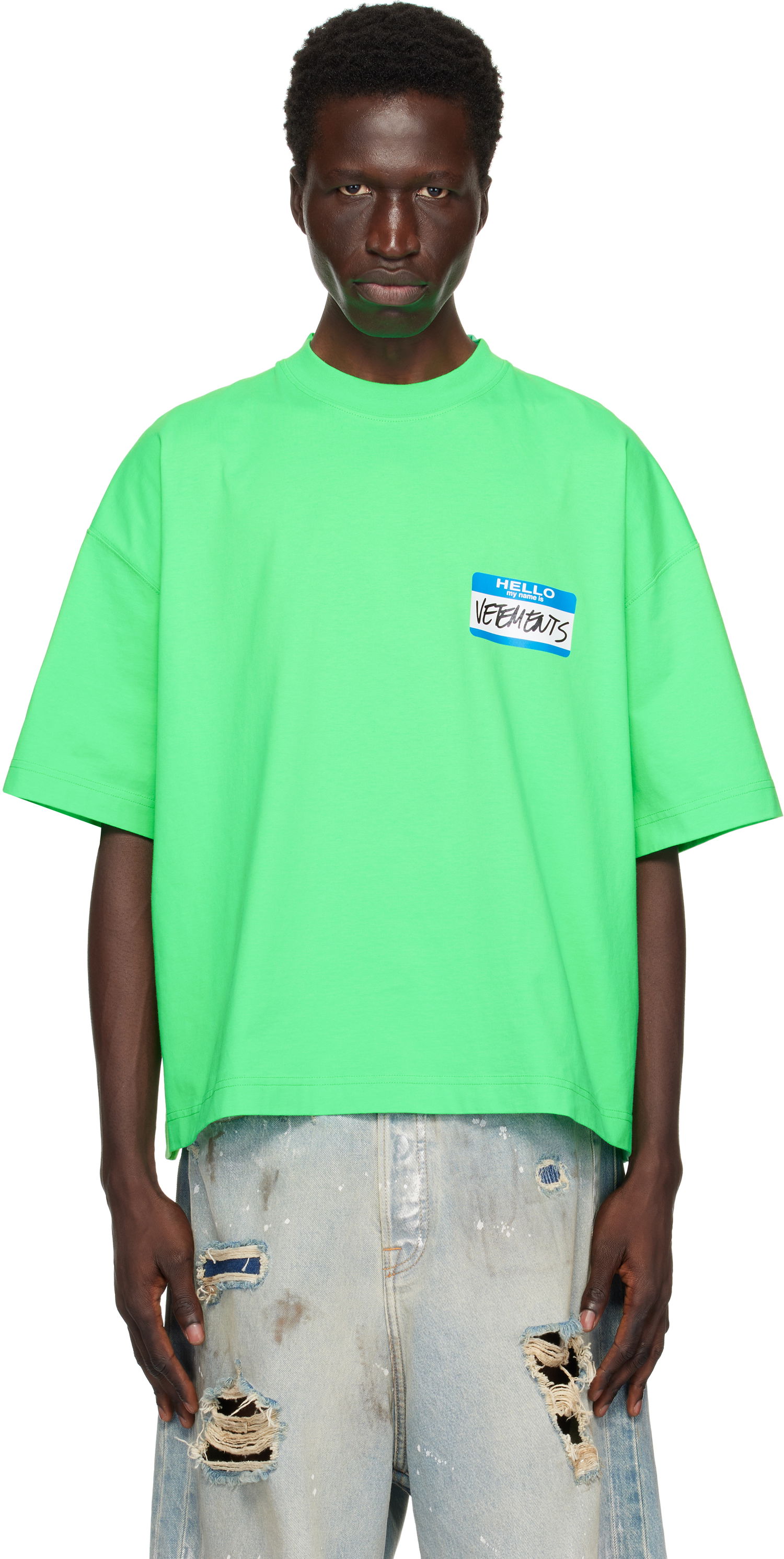 Tričko VETEMENTS 'My Name' Sticker Cropped Boxy T-Shirt Zelené | UA66TR710E, 0