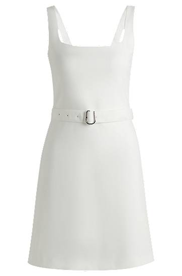 Šaty BOSS Square Neck Belted A-Line Dress Biela | 50537631, 0