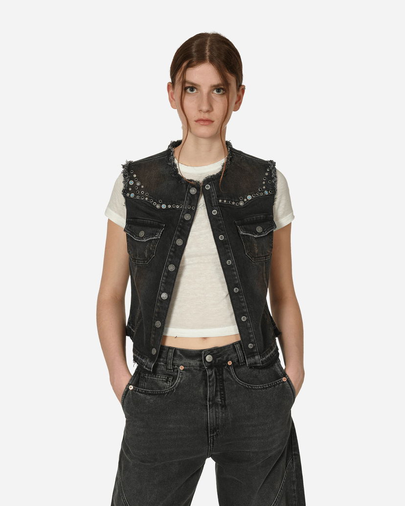 Vesta GUESS Western Denim Vest Used Black Wash Čierna | W4GU37D5AK0 GUUB