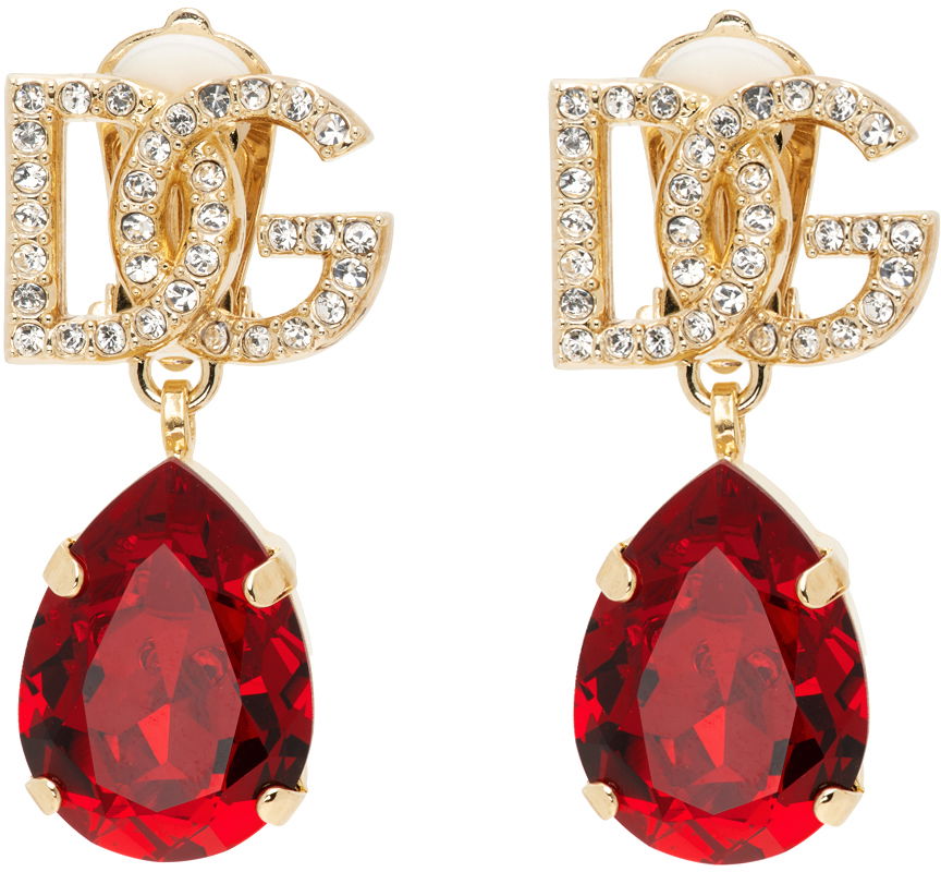 Náušnice Dolce & Gabbana Gold & Red 'DG' Crystal Earrings Červená | WEP6S5 W1111, 0