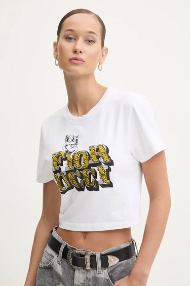 Crop Top Fiorucci Cropped Graphic T-Shirt Biela | W01FMTSH094CJ03WH01, 0