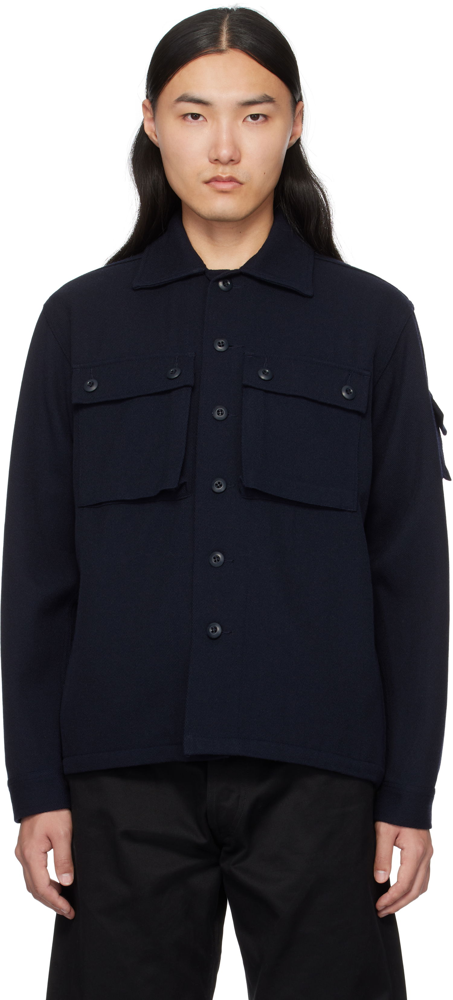 Bunda BEAMS BEAMS PLUS Wool Kersey Military Shirt Jacket Navy | 38180588791, 0