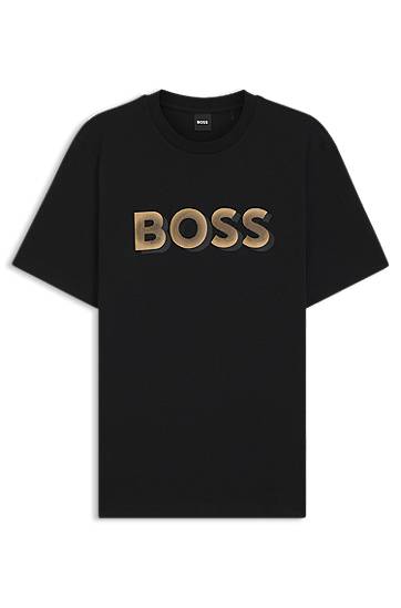 Tričko BOSS Mercerised-cotton T-shirt with logo artwork Čierna | 50551902