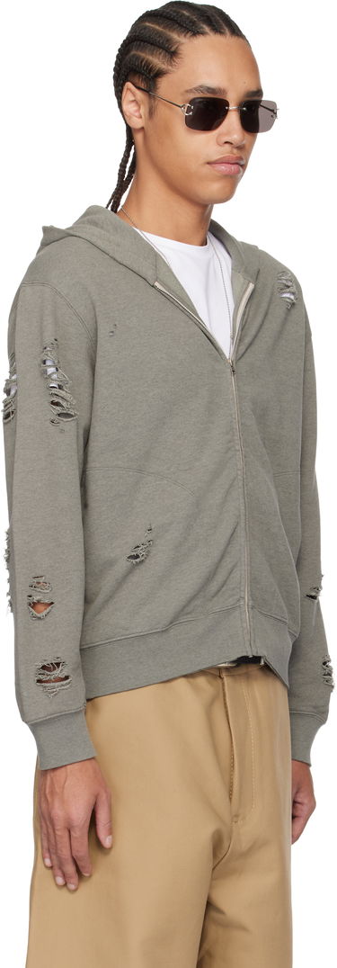 Mikina Acne Studios Acne Studios Distressed Zip-Up Hoodie Šedá | CI0183-, 4