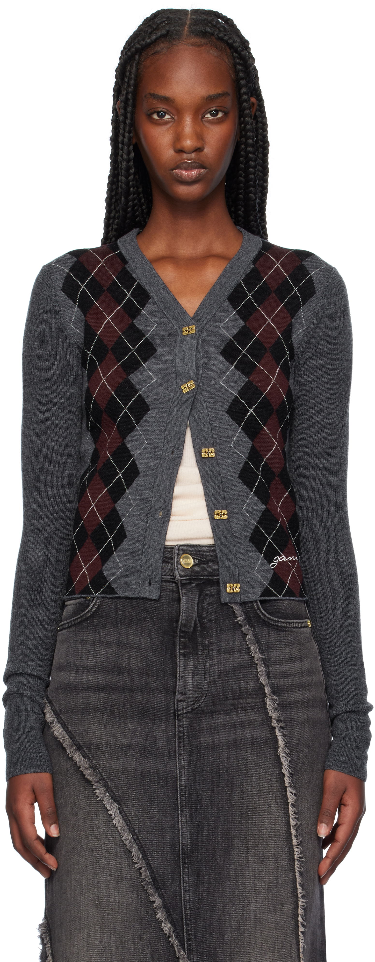 Argyle Jacquard Knit Cardigan