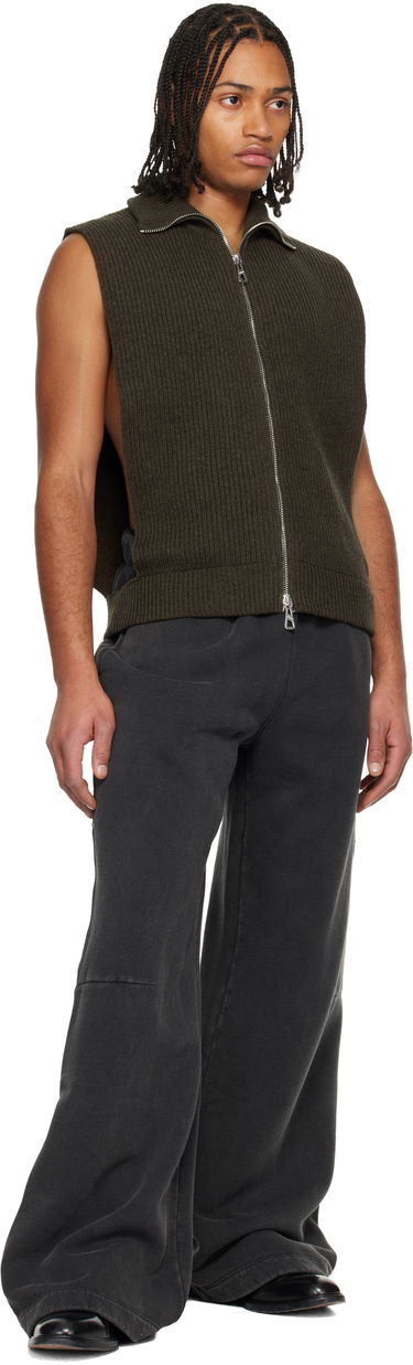 Vesta Jean Paul Gaultier Jean Paul Gaultier Ribbed Knit Collared Full-Zip Sweater Vest Zelené | 25/04-W-PO028-K014-38, 3