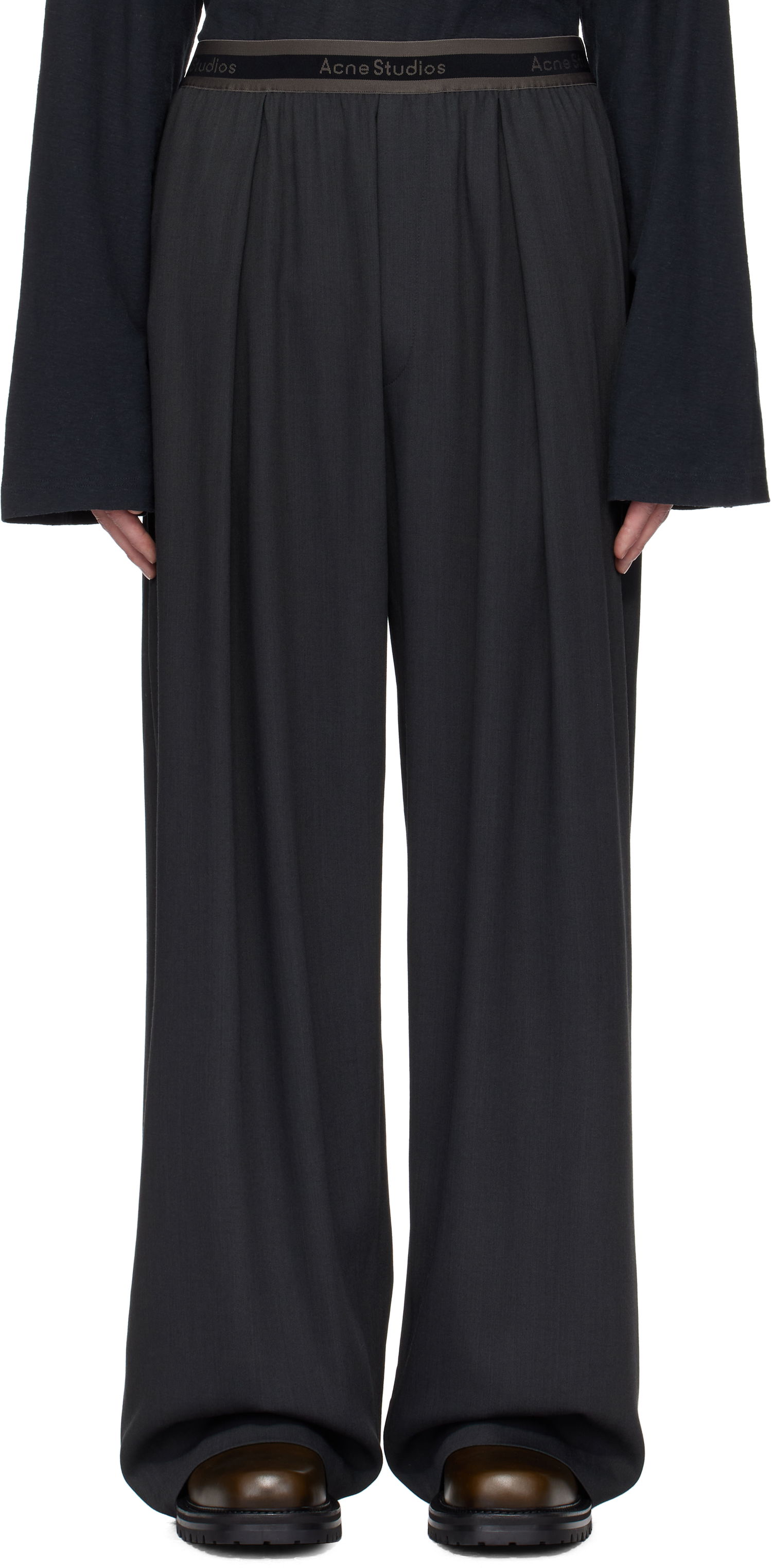 Nohavice Acne Studios Acne Studios Logo Tape Wide-Leg Trousers Čierna | BK0668-, 0