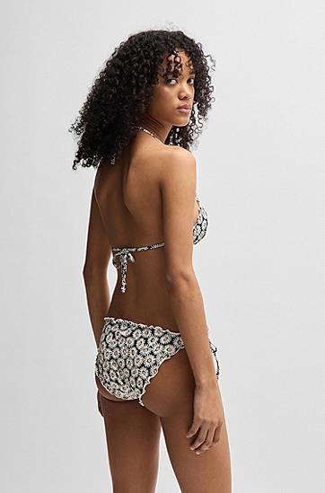 Podprsenka BOSS Daisy Print Halter Bikini Top with Ruffled Edge Čierna | 50540243, 1