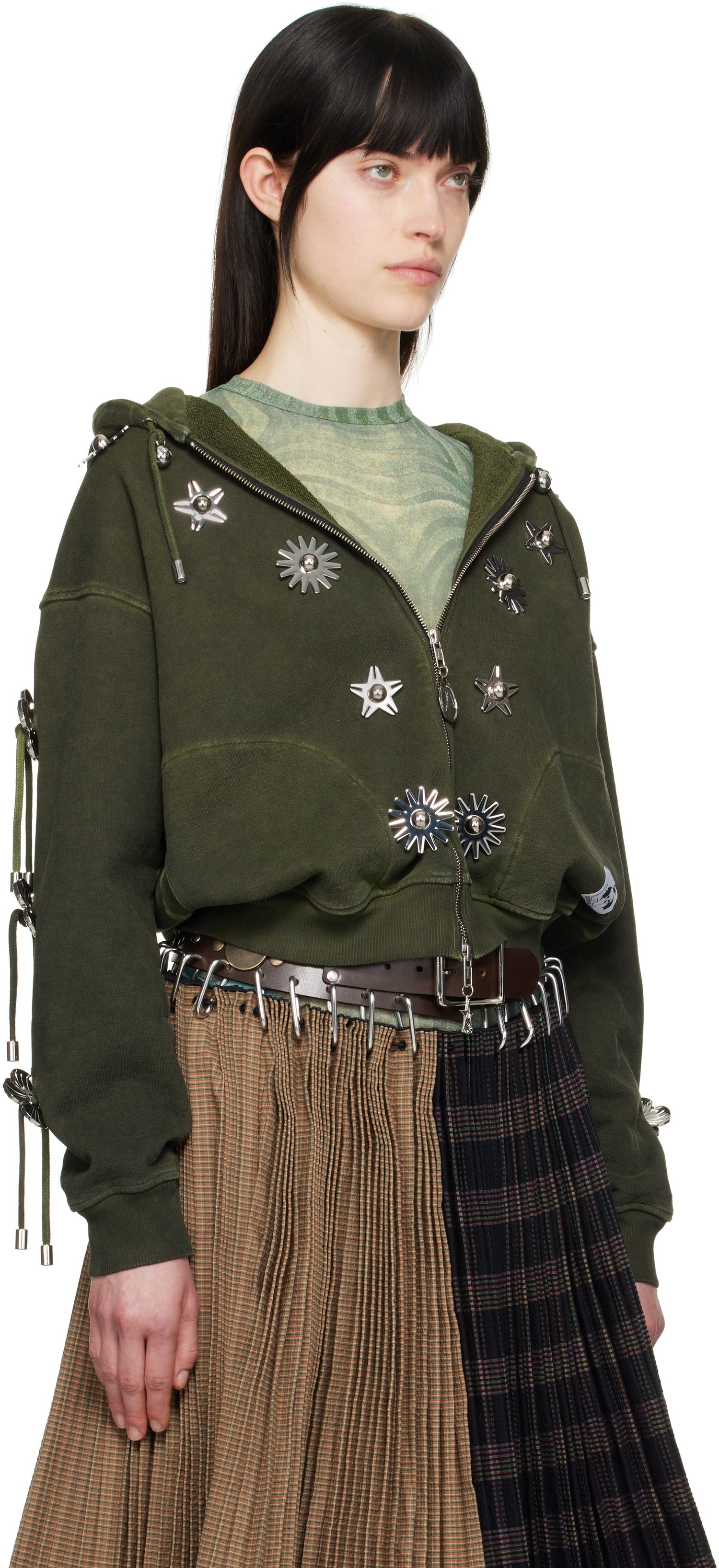 Mikina Chopova Lowena Chopova Lowena Dallas Embellished Cropped Hoodie Zelené | 5238, 1