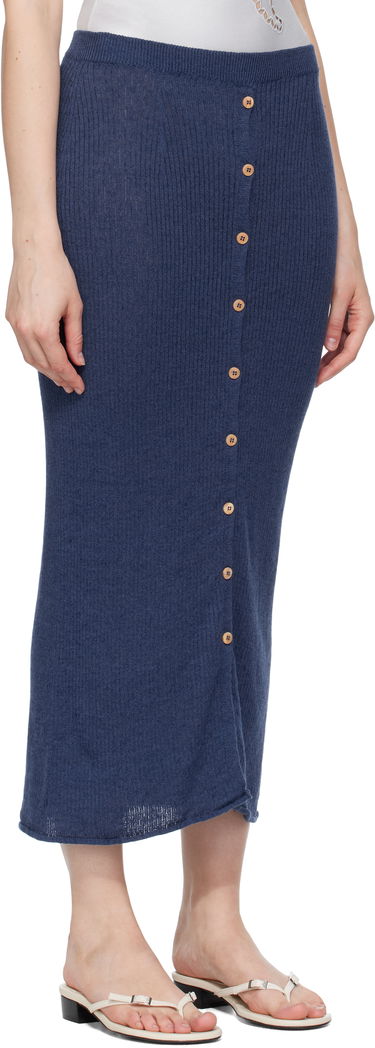 Sukňa Baserange Baserange Ribbed Knit Midi Skirt with Button Closure Navy | SKDR-LI-SU25, 1