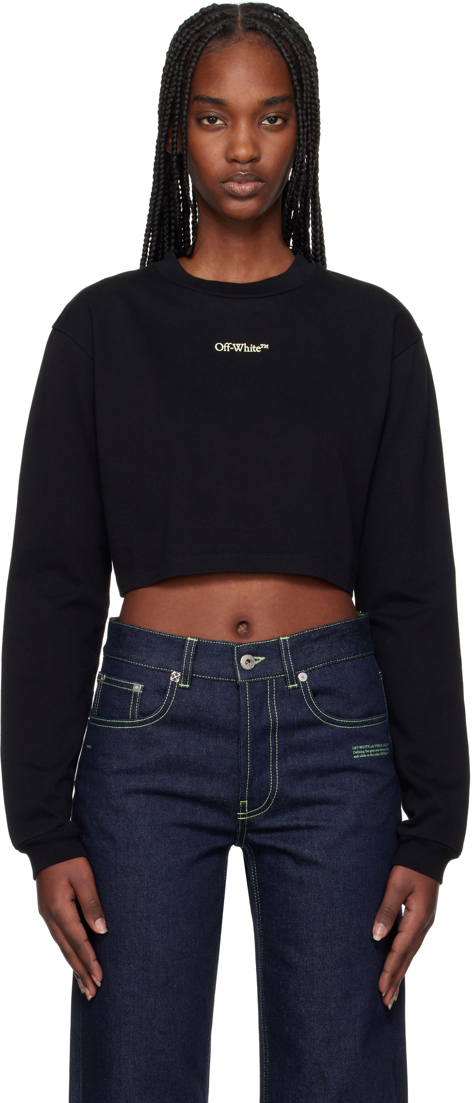Sveter Off-White Double Arrows Cropped Long Sleeve T-Shirt Čierna | OWVB047S25JER0011000, 0