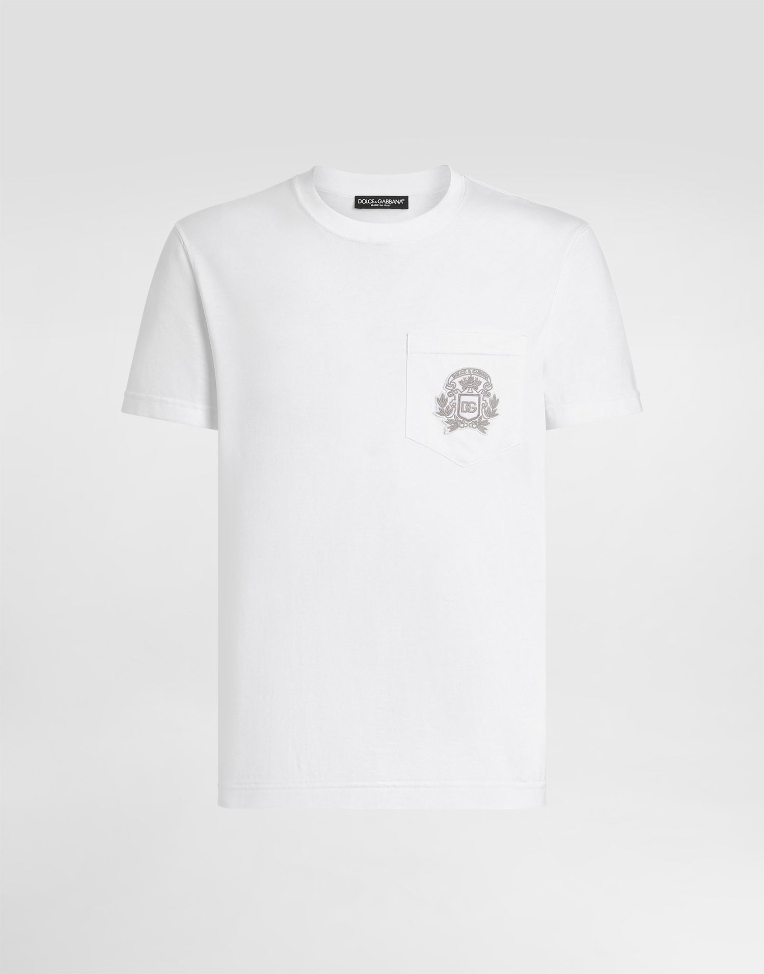 Tričko Dolce & Gabbana Cotton T-shirt with Embroidered Crest Pocket Biela | G8RA2ZG7PZEW0800, 0