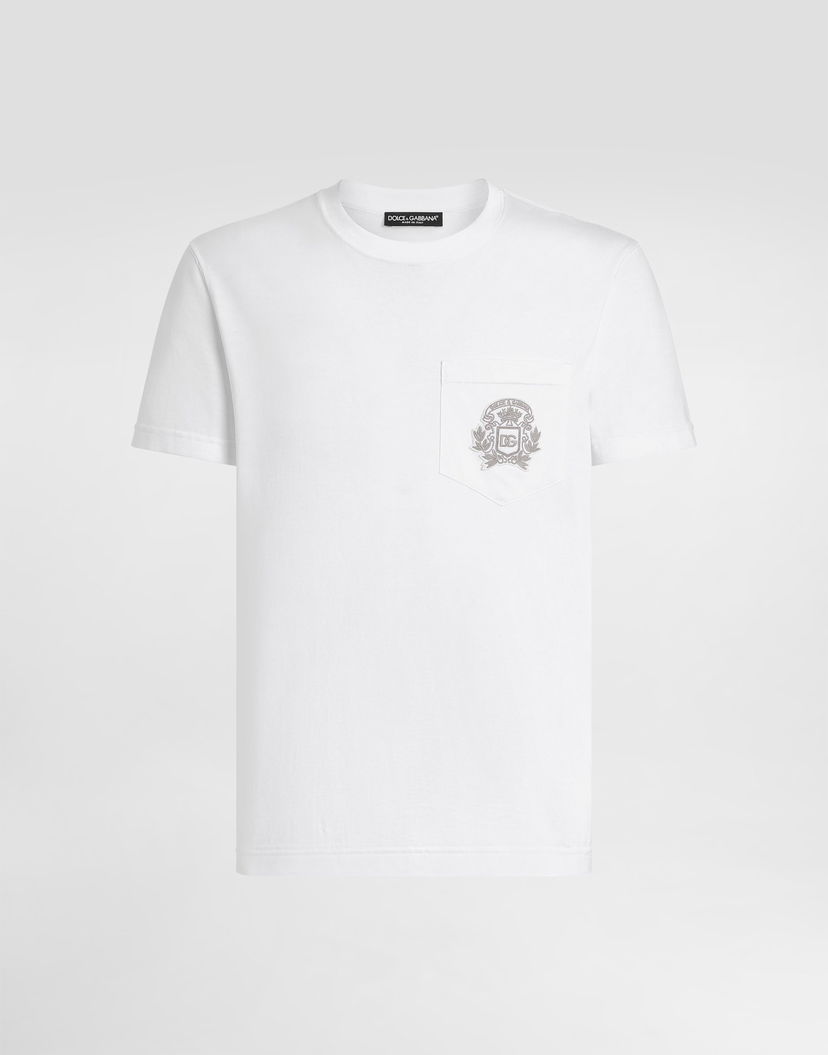 Tričko Dolce & Gabbana Cotton T-shirt with Embroidered Crest Pocket Biela | G8RA2ZG7PZEW0800