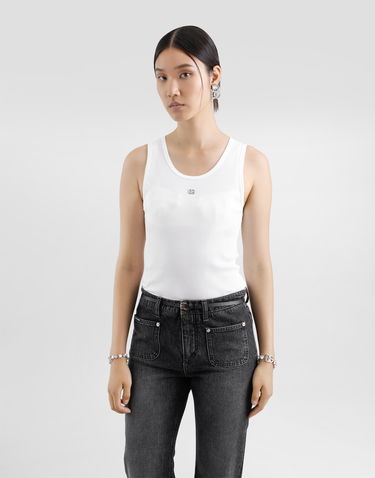 Tielko Dolce & Gabbana Dolce & Gabbana Fine-Rib Jersey Tank Top with DG Logo Pin Biela | F8V40TGDCX9W0800, 3
