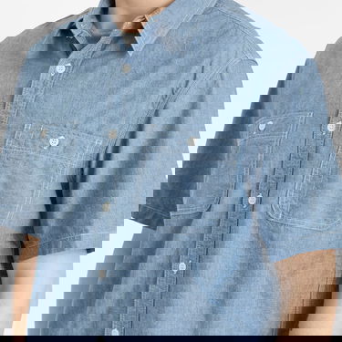 Košeľa BEAMS Beams Plus Short Sleeve Work Shirt, Size Large Modrá | 3801-0004-139-70, 5