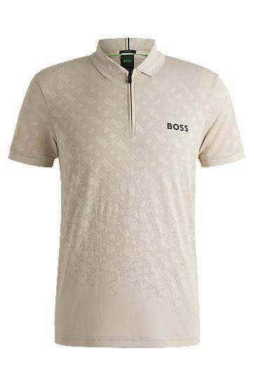 Polo tričko BOSS BOSS Active Quick-Dry Monogram Jacquard Polo Shirt Béžová | 50538106, 0