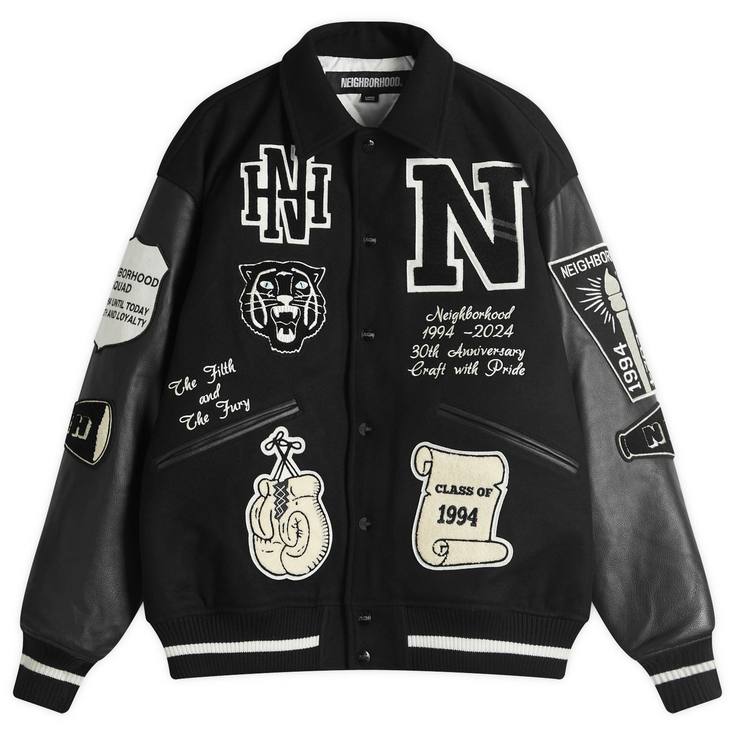 Bomber bunda Neighborhood Neighborhood Stadium Jacket, Size Large Čierna | 242SZNH-JKM07-BKW, 0