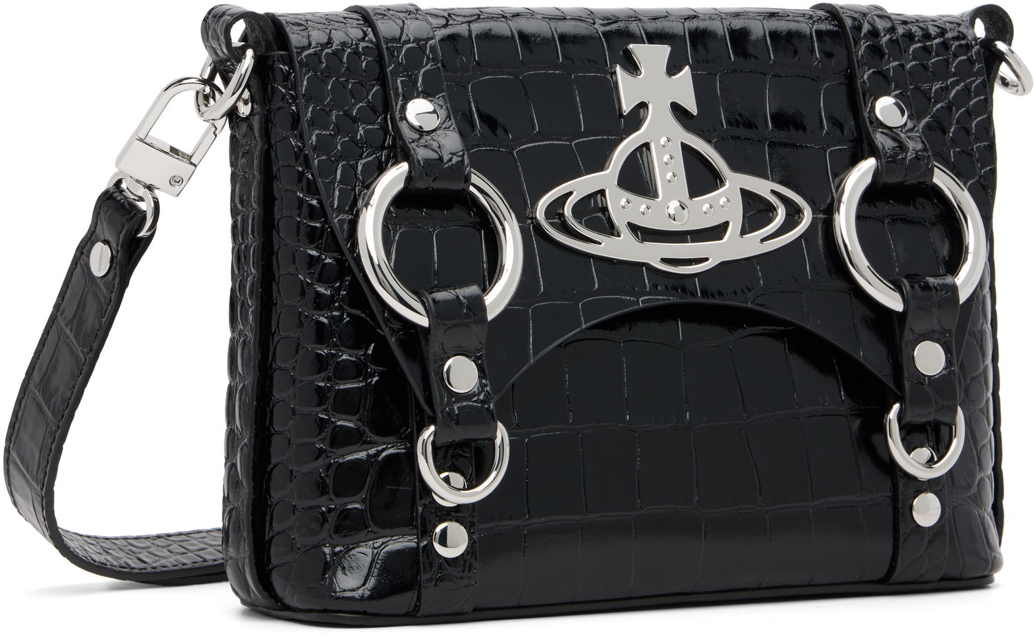 Taška cez rameno Vivienne Westwood Kim Croc-Effect Orb Crossbody Čierna | 48030007U-L0099-, 1