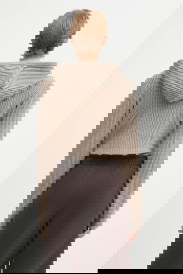 Sveter HELIOT EMIL Heliot Emil Ribbed Hooded Wool Zip Cardigan Béžová | AW25.W.07.084.DST19, 3