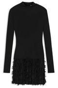 Long-Sleeve High-Neck Jersey Dress with Feathered Plissé Pleats