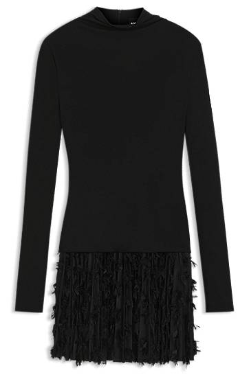 Šaty BOSS Long-Sleeve High-Neck Jersey Dress with Feathered Plissé Pleats Čierna | 50548115