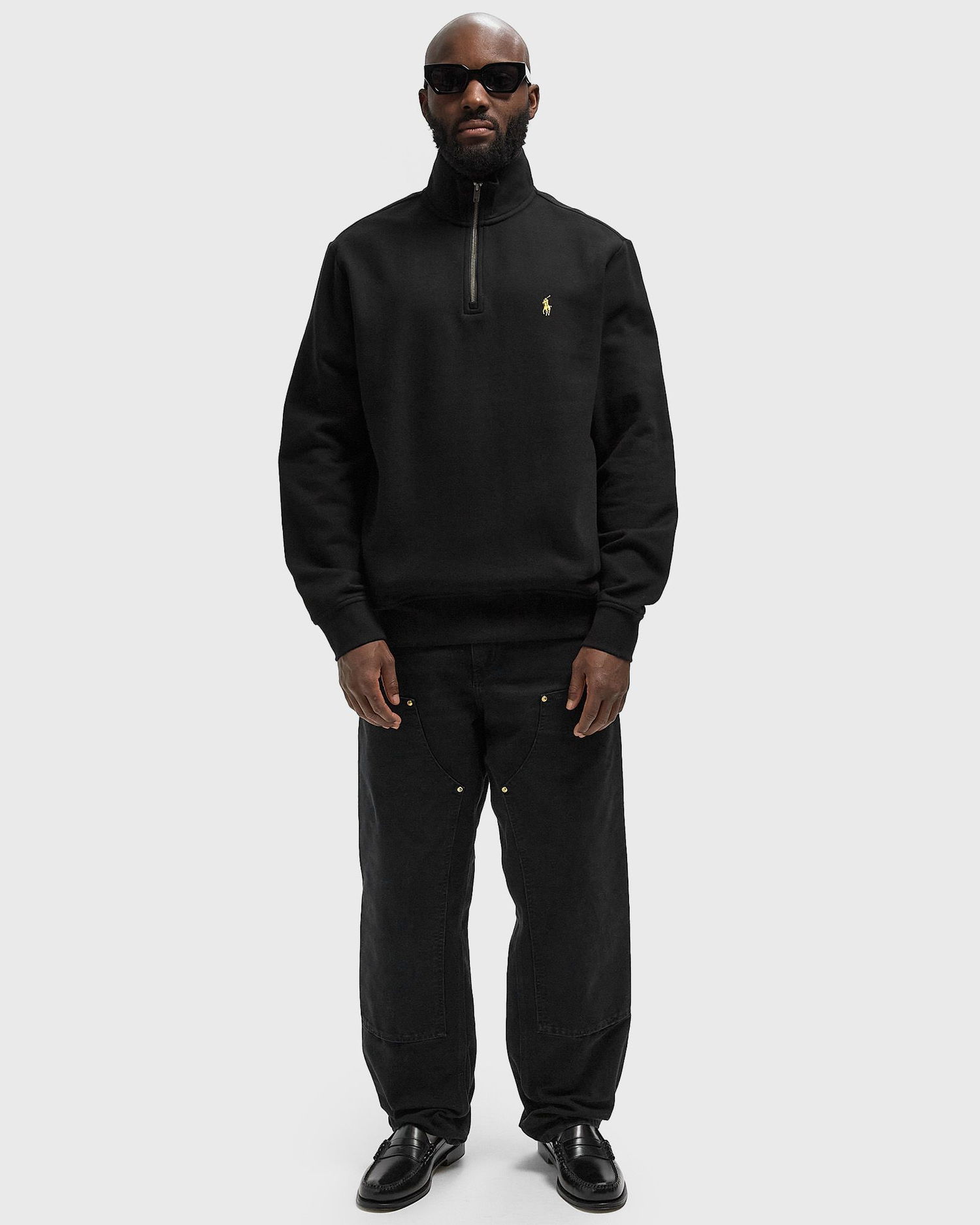 Mikina Polo by Ralph Lauren Quarter-Zip Stand-Up Collar Sweatshirt with Plaid Lining Čierna | 710981468001, 1