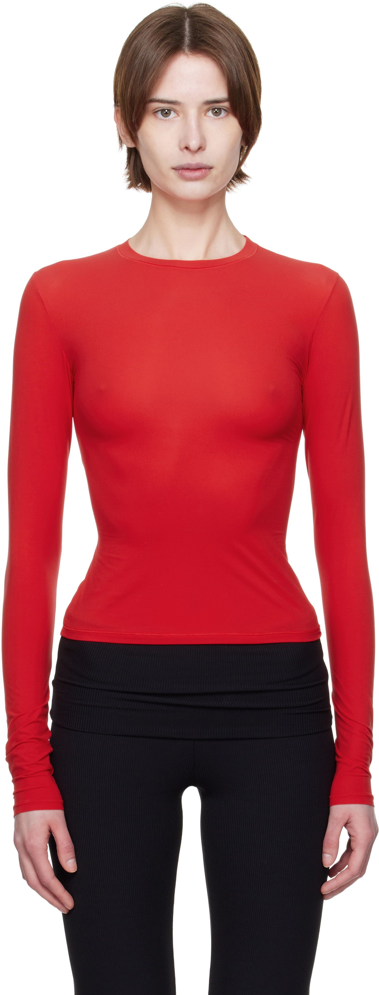 Tričko SKIMS SKIMS Fits Everybody Long Sleeve T-Shirt Červená | TP-LST-9049, 0