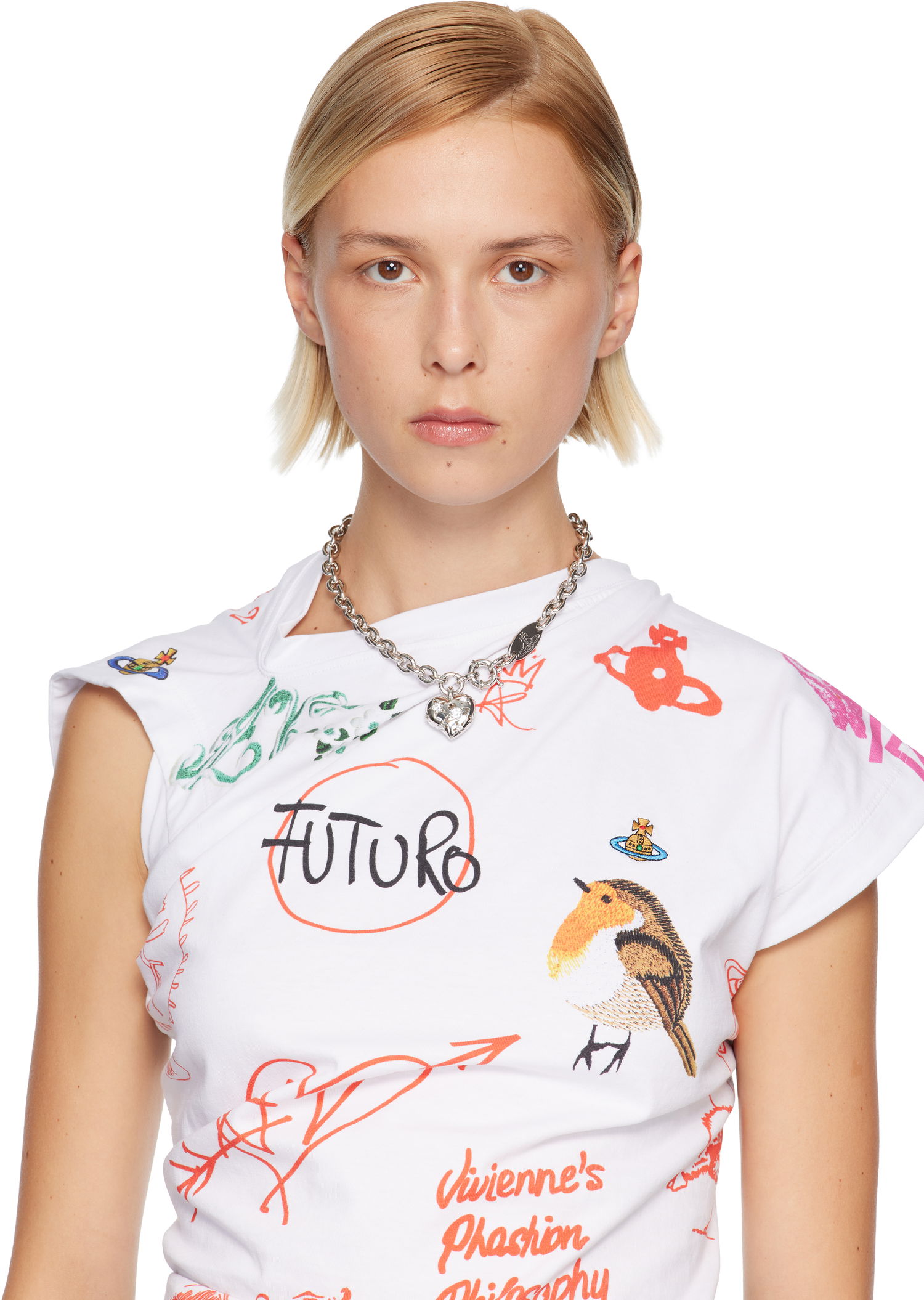 Náhrdelník Vivienne Westwood Vivienne Westwood Lee Chunky Chain Star-Cutout Crystal Heart Pendant Necklace Metalická | 63010148-02P102-, 1