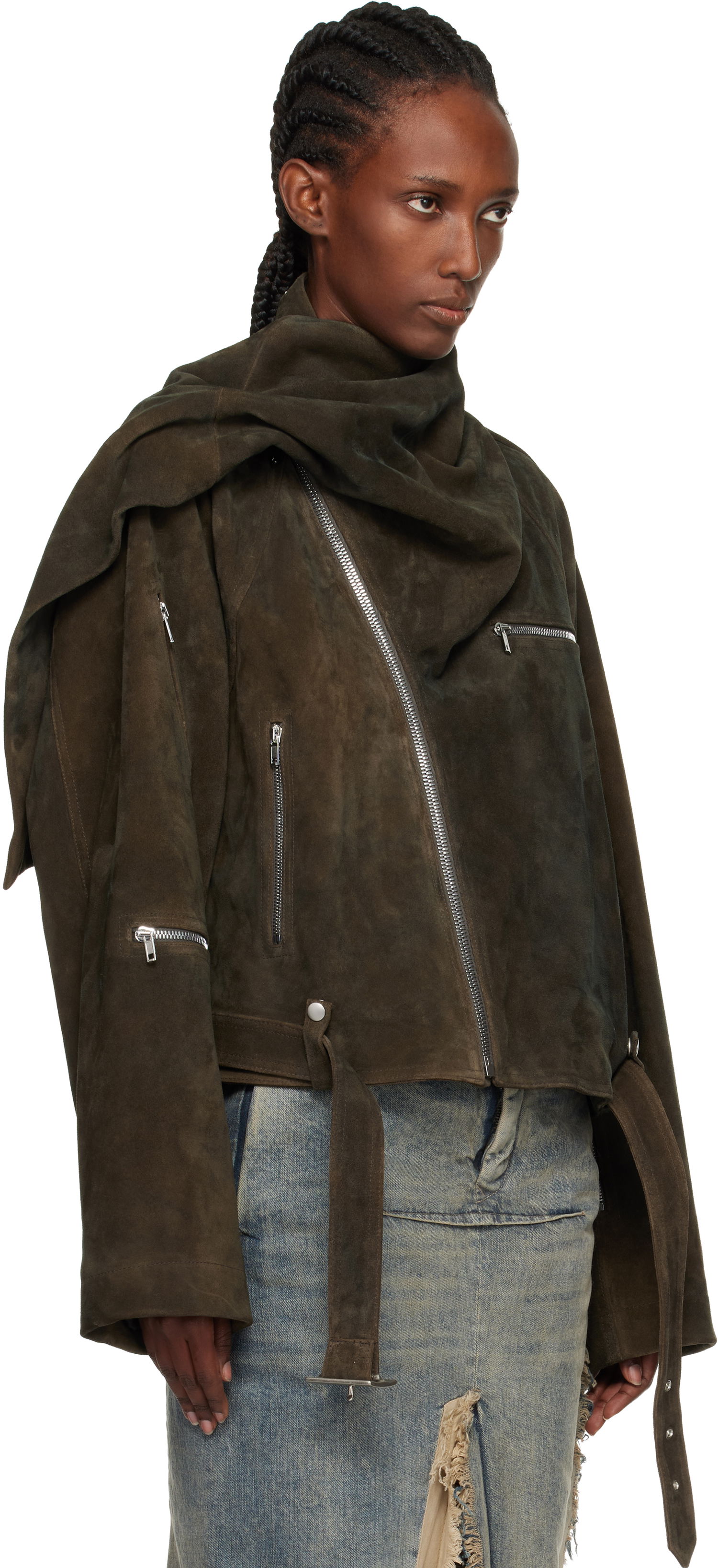 Bunda Rick Owens Concordians Cropped Scarf Flight Suede Jacket Hnedá | RO02E4793 LCSI, 1