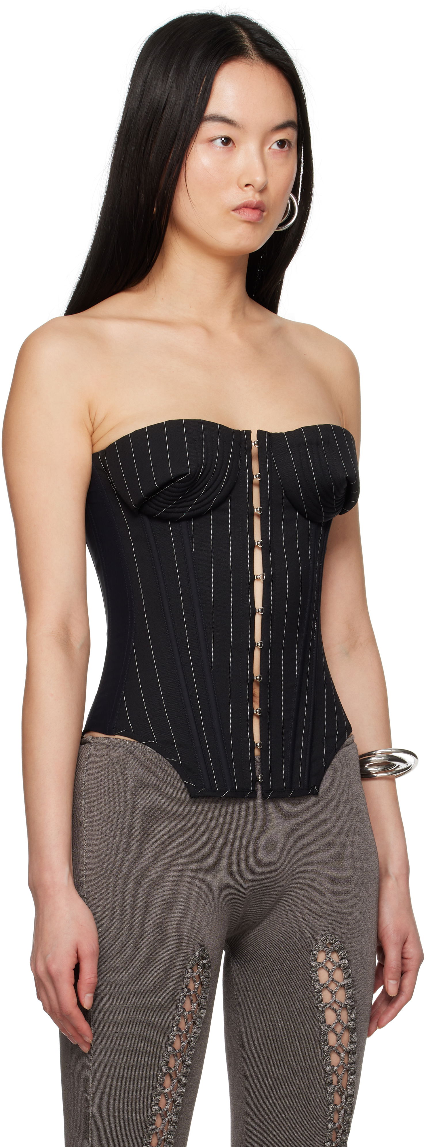 Podprsenka Jean Paul Gaultier Jean Paul Gaultier 'The Bi-Material Suit' Pinstripe Corset Čierna | 25/33-F-ST023-C074-0001, 1