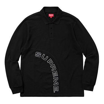 Polo tričko Supreme Supreme Corner Arc Long Sleeve Polo Čierna | SUP-SS18-376, 0